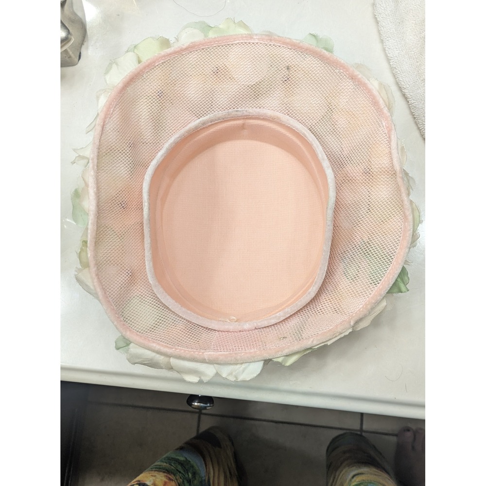 Vintage 1950s Floral Blossom Pillbox Hat – Pastel Pink & Mint Silk Petals – - Picture 8 of 11